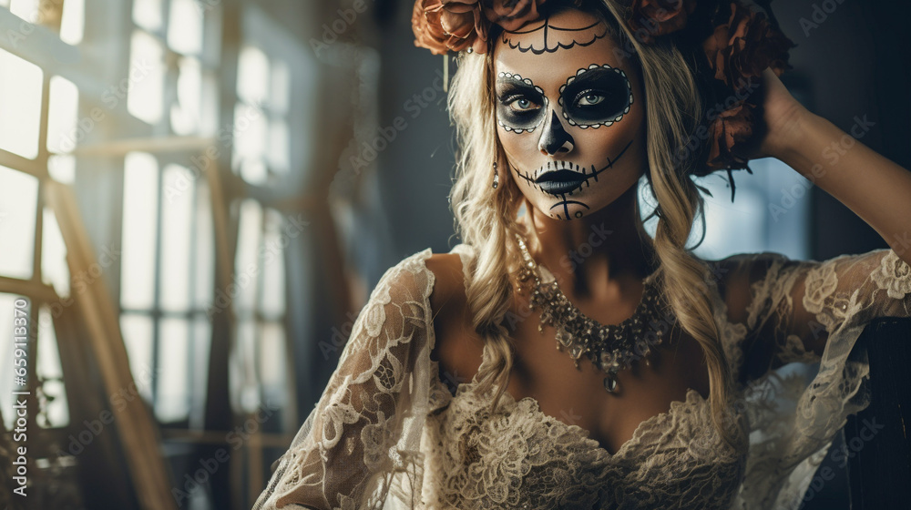 Day Of The Dead Wig Adult White main image 1