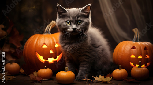Halloween cat with pumpkin © Peter
