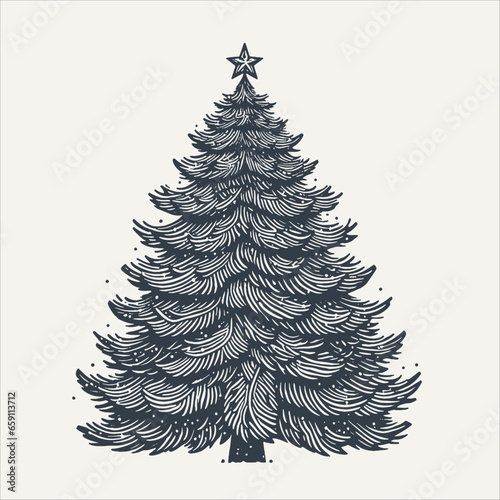 Christmas tree. Vintage woodcut engraving style vector illustration.	