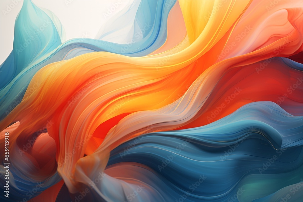 Abstract background. Gentle flow of orange and blue waves intertwining