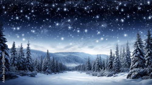 A winter landscape under a moonlit sky on New Year's Eve is captured in the image.