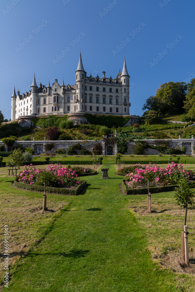 Dunrobin castle and gardens is one of the biggest Scottish castle. Absolutely beautiful palace with big gardens and view to the ocean. Castle lies near city of Golspie on east coast of Scotland.