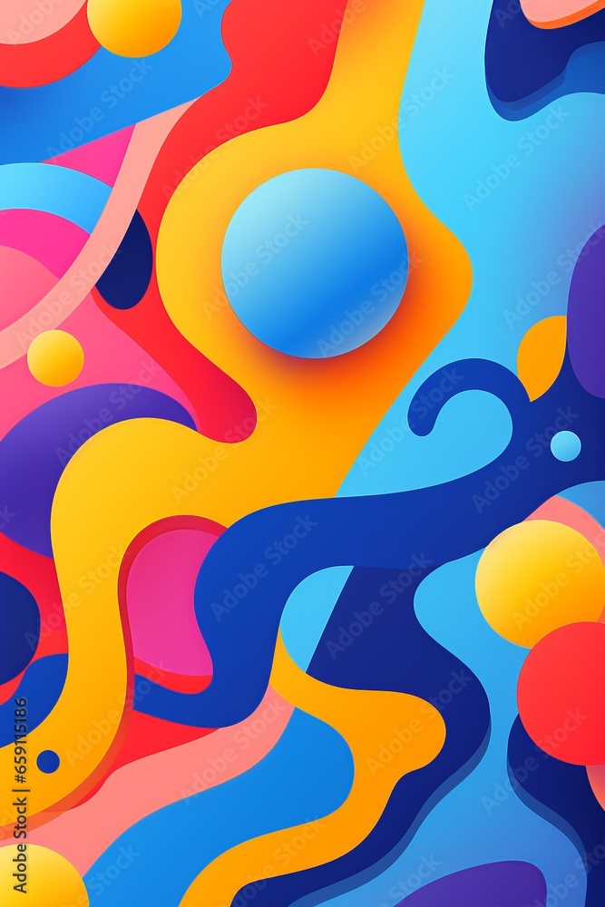 Abstract background. Vibrant flow of abstract shapes and bubbles in a colorful dance of hues