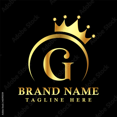 G letter logo design with golden crown vector.