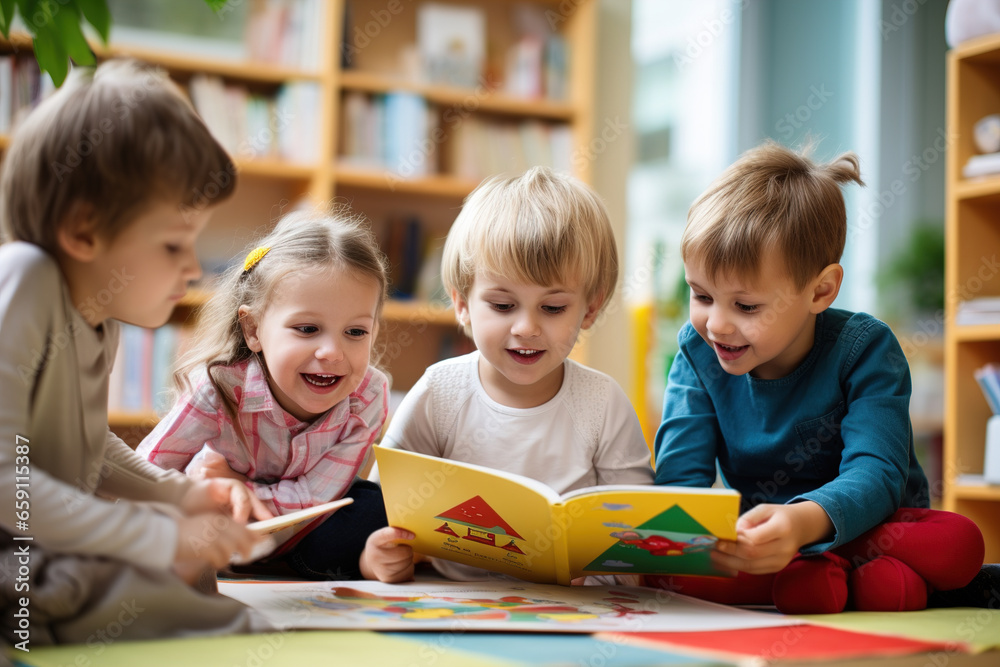 children in kindergarten at a reading lesson children in kindergarten at a reading lesson