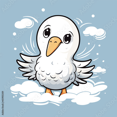 Albatrosstshirt design graphic, cute happy kawaii style, clear outline, vector,