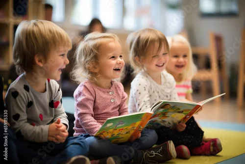 Obraz children in kindergarten at a reading lesson