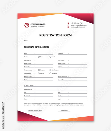 Vector vector admission form illustration of application form registration form photo