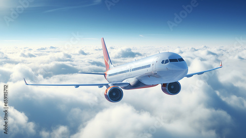 airplane above clouds photorealistic