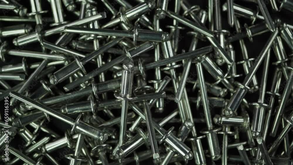 Metal rivets rotate. Close-up. Industrial background. Metal rivets rotate. Close-up. Industrial background.
