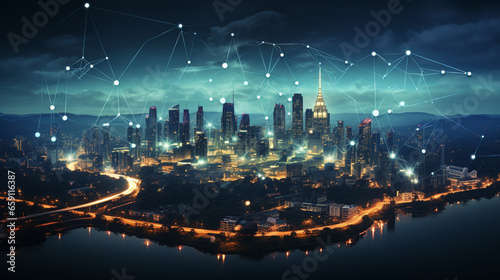 Wallpaper Mural Connected future: digital visions between cyberspace and advanced technology. The smart city and abstract dot connect with the gradient line and the Intricate aesthetic. Torontodigital.ca