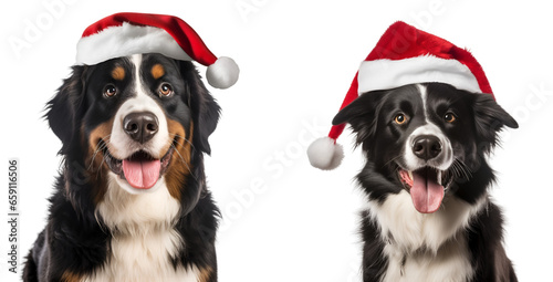 Set of Christmas dogs with Santa Claus hat, black dog  isolated on transparent background - Generative AI   © Only Best PNG's