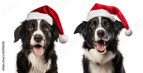 Black dogs with Santa Claus hat, set of Christmas dogs isolated on transparent background - Generative AI   © Only Best PNG's