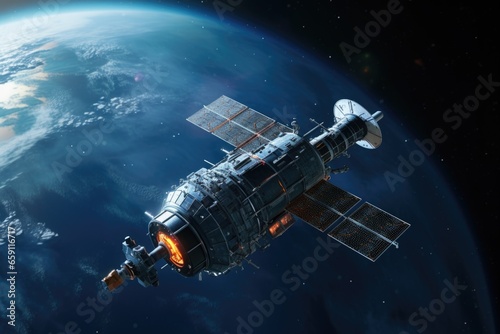 Fototapeta Naklejka Na Ścianę i Meble -  A picture of a space station located in the middle of the earth. This image can be used to depict a futuristic concept or to represent a science fiction setting.