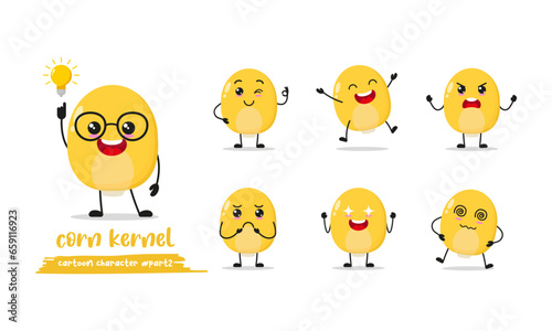 cute corn kernel cartoon with many expressions. fruit different activity pose vector illustration flat design set.