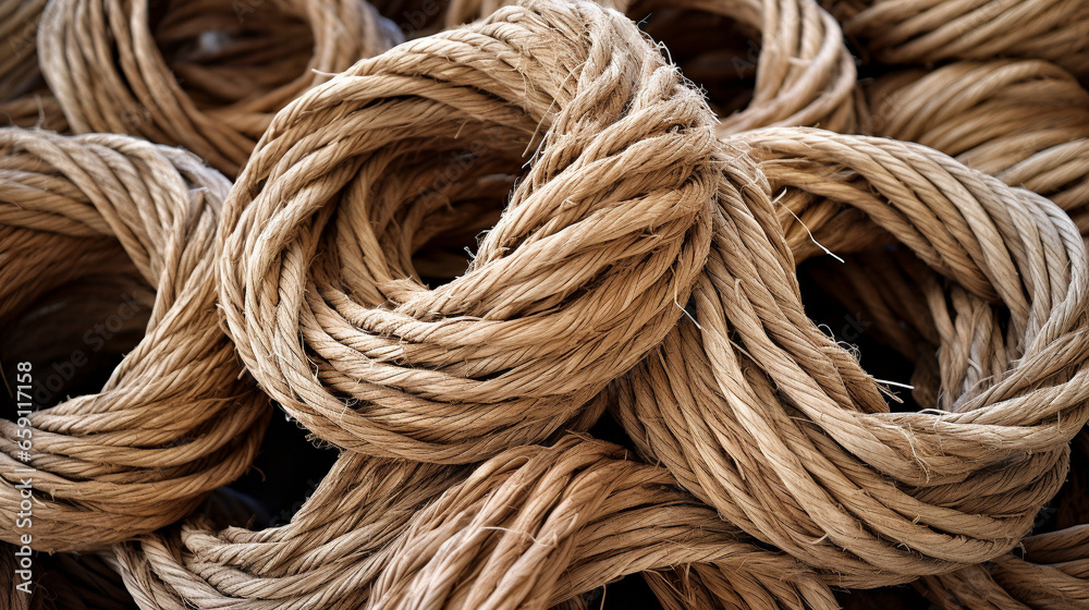 coil of twine rope on black background
