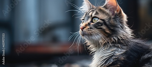 An infected stray cat with discharge from its ears photo