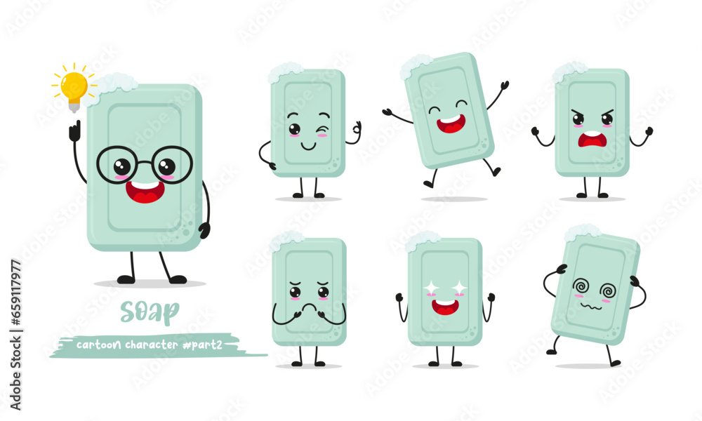 cute soap cartoon with many expressions. bath different activity pose vector illustration flat design set. cute soap cartoon with many expressions. bath different activity pose vector illustration flat design set.