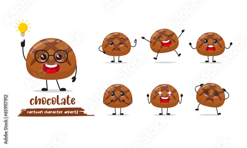 cute chocolate cartoon with many expressions. sweet different activity pose vector illustration flat design set.