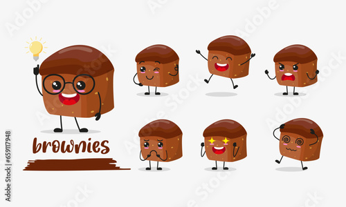 cute brownies cartoon with many expressions. bakery different activity pose vector illustration flat design set.