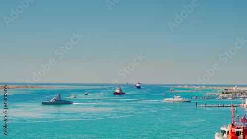 Yanbu, Saudi Arabia - Mar 16 2023, 4k, Aerial view panorama marina and port Lighthouse, Yanbu, Saudi Arabia photo