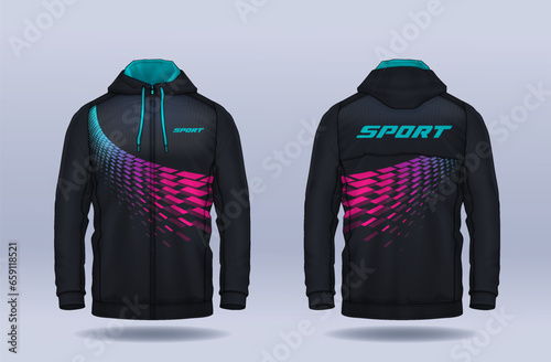 Hoodie shirts template. Jacket Design, Track Sportswear, front and back view.	