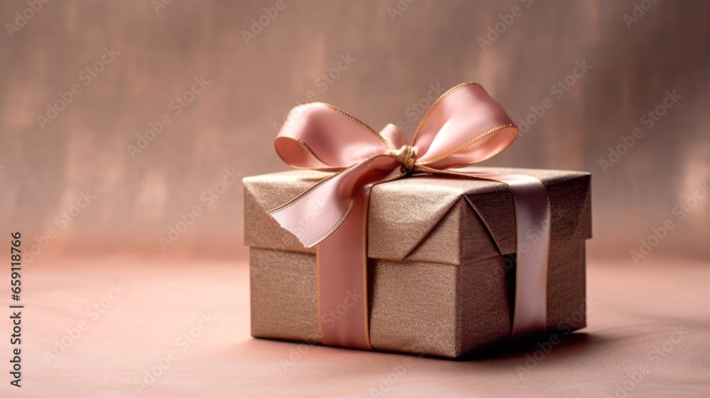 Obraz premium Valentine's Day gift box with a pink elegant ribbon with a textured background