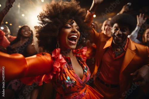 african american people in retro style have fun at a party