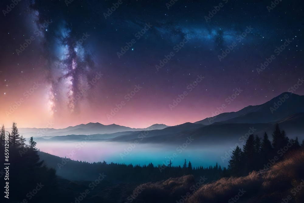 A celestial dreamscape with a pastel palette. Start with a background that transitions from light to dark - AI Generative