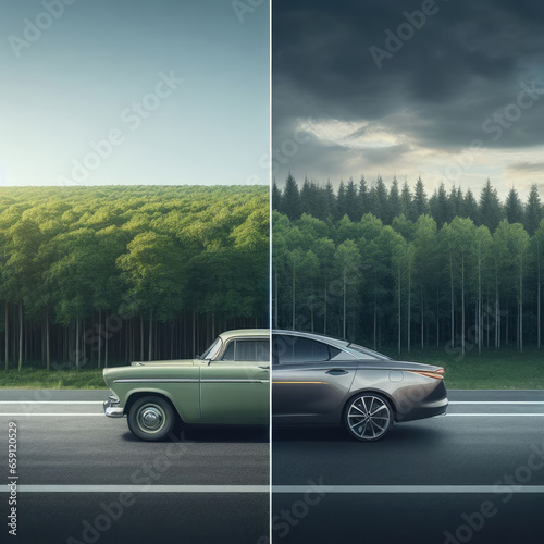 Old car vs. new car. Comparison