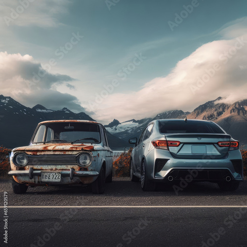 Old car vs. new car. Comparison © Vladyslav