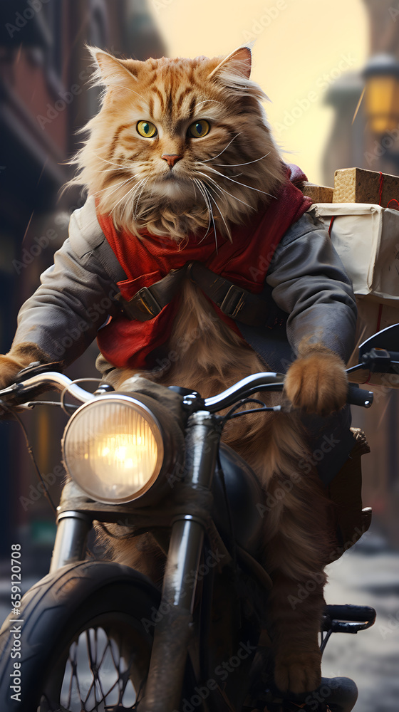 Cat Riding a Motorcycle In The Street