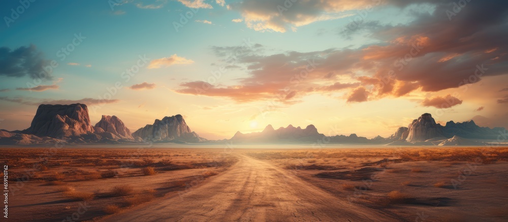 Remote desert adventures and travel through beautiful sunset scenic roads
