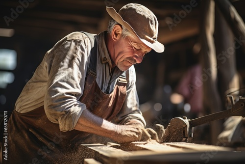 Industrial Carpenter sawmill machinery. Man workshop. Generate Ai