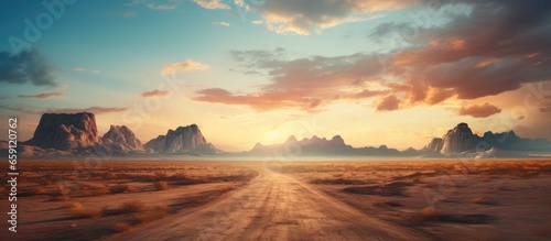 Remote desert adventures and travel through beautiful sunset scenic roads