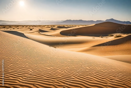 A peaceful desert oasis scene. Use soft  warm tones for the sand and sky - AI Generative