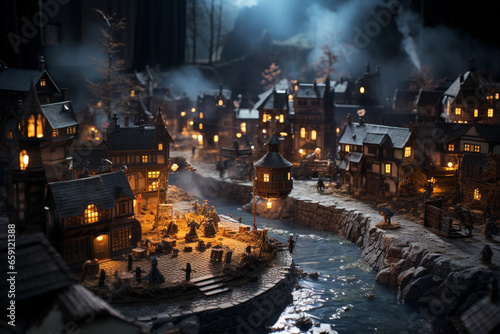 18th century style miniature city with mockup effect