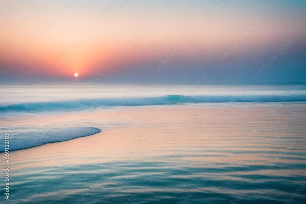 Fototapeta premium A serene horizon scene at dawn or dusk - AI Generative