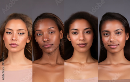 Portrait of four woman with different skin tone and different hairstyle.