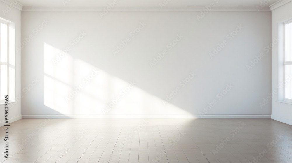 An empty, white room, with a few windows at the top An empty, white room, with a few windows at the top