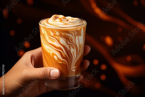 Hand holding a frosted glass. Generative AI.