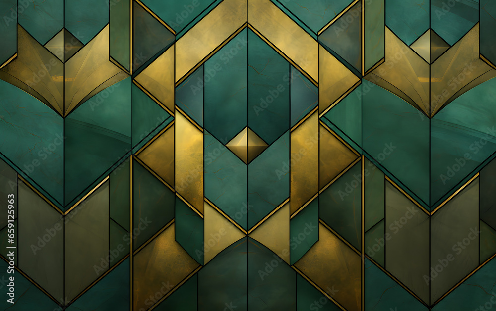 Art Deco-Inspired Teal and Gold Geometric Background