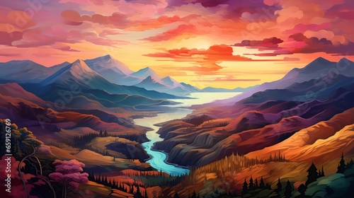 illustration, landscape with vibrant colors