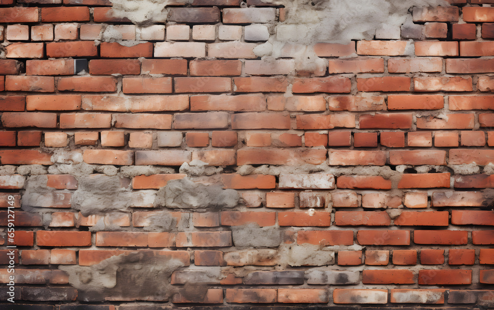 Fototapeta premium High-quality photo showcasing a weathered old brick wall with a range of red hues, ideal for adding texture and depth to design projects