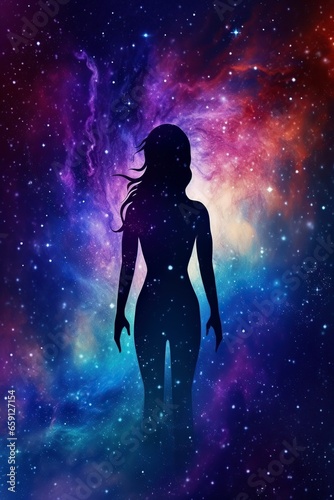 illustration, the silhouette of the spirit of the goddess of the universe of the galaxy