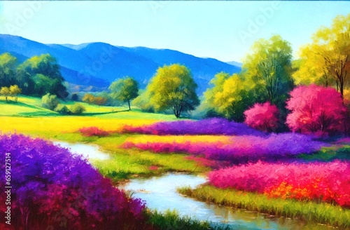Принти на полотні A Colorful Spring Landscape in Holland