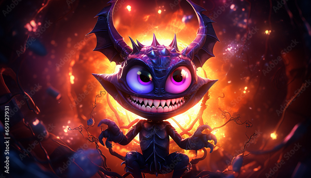 Whimsical Halloween Devil with Bokeh Background Whimsical Halloween Devil with Bokeh Background