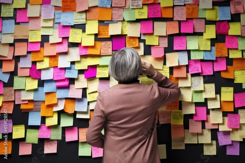 Dementia and Alzheimer's Clues : Elderly Person Looking at a Bunch of Post-Its Notes
