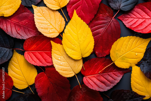 First Day of School: Colorful red and yellow autumn leaves 