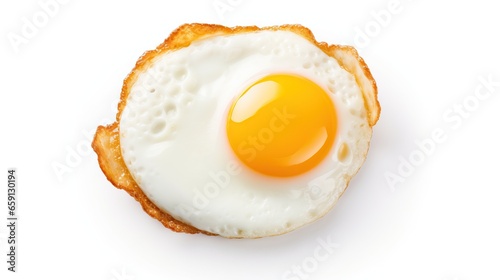  a fried egg on a piece of toast on a white background.  generative ai